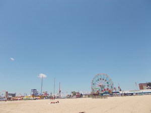 Coney Island. Lovely place to relax and chill. However, I managed to burn my back and there is now a hand print, my own, in sun tan where I put some sun cream on just the places I could reach. 