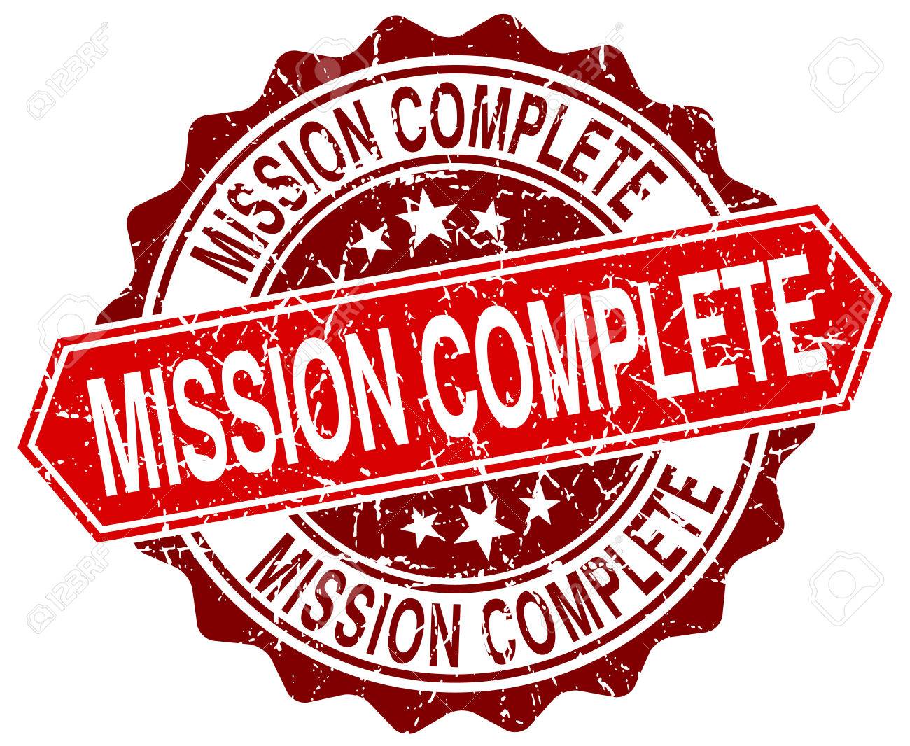 mission complete red round grunge stamp on white